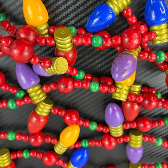VTG 80’s Wood Bead & Christmas Light Bulb Shaped Garland Multi-Color 23 Ft Total - Picture 3 of 12